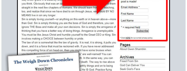 Sign up for Weigh Down Chronicles Email list
